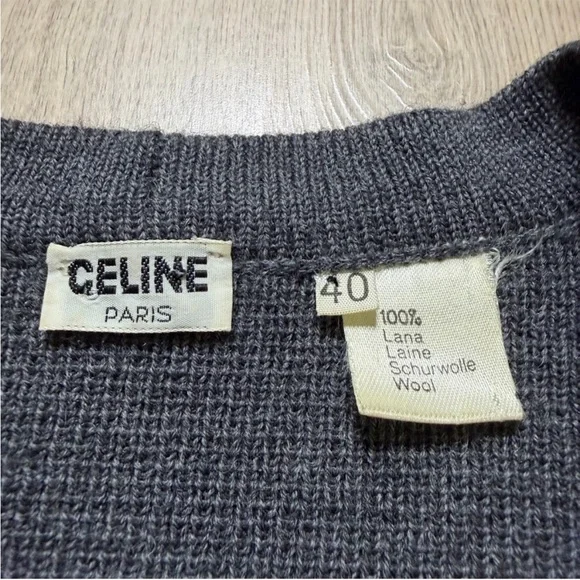 Celine Vintage Navy Herringbone Cardigan Sweater - Picture 4 of 9